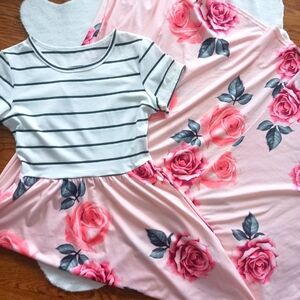 Women's Striped and Floral Long A-line Maxi  Dress